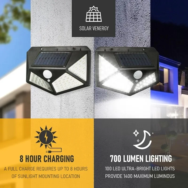 Solar Security Light - 100Led مصباح للطاقة الشمسية متعدد الوظائف